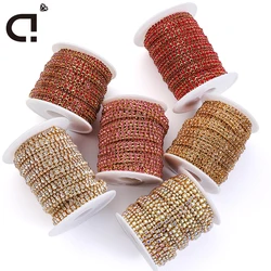 DUCRYSTAL 5yards/Roll 3Row GoldBase Crystal Claw Chain Trim Rhinestone Trim Chain for Sewing, Crafts, DIY Jewelry Decorations