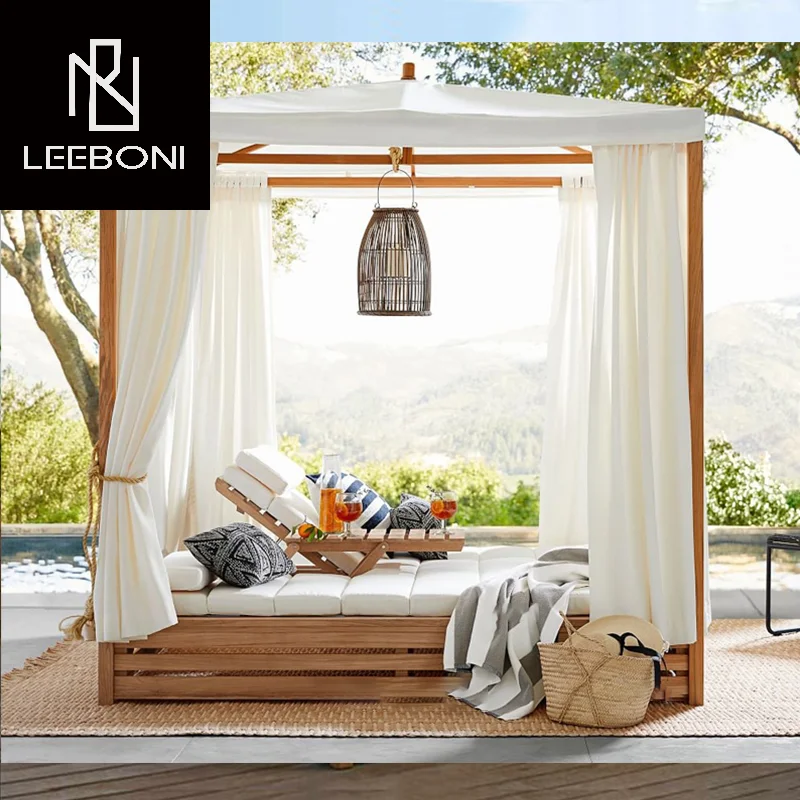 Rattan Lounge Set - ชุดเฟอร์นิเจอร์สวนกลางแจ้งระดับไฮเอนด์ เตียงนอนไม้สักแท้พร้อมหลังคาคลุมแบบคู่