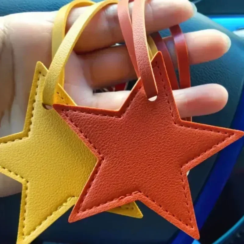 

Custom Logo Name Leather Cute Star Shaped Pendant Keychain Keyring Key Chain Ring Bag Hanging Decorations Parts DIY Gift