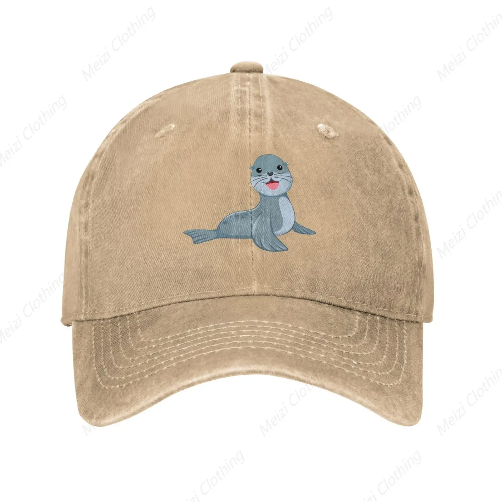 

Cute Sea Lion Printed Pattern Baseball Hat for Women's Men's Retro Truck Sunshade Hat for Dad's Washed Cowboy Hat