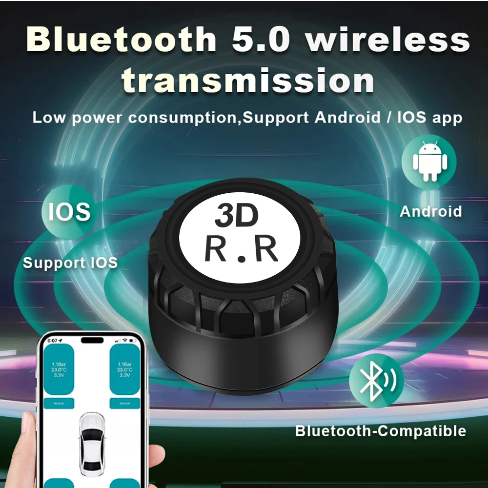 Car Motorcycle Bluetooth 5.0 Tire Pressure Monitoring System TPMS Support 2/4 External Sensors For Android/IOS Phones