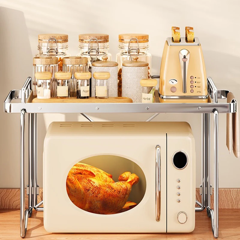 Estantería de acero inoxidable para horno microondas, estante de Metal con acabado de sobremesa, resistente al desgaste y al aceite, gran espacio, moderno y Simple