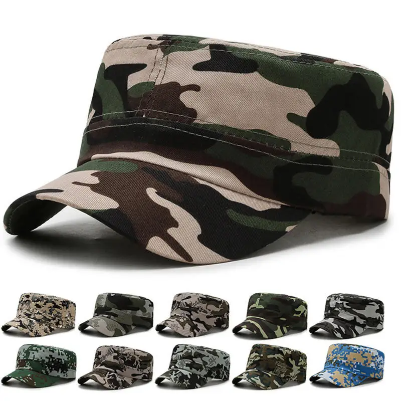 1/2Pcs Camouflage Flat Top Sun Hat UV Protection Outdoor Cap For Fishing Hiking Training Travel Summer Student