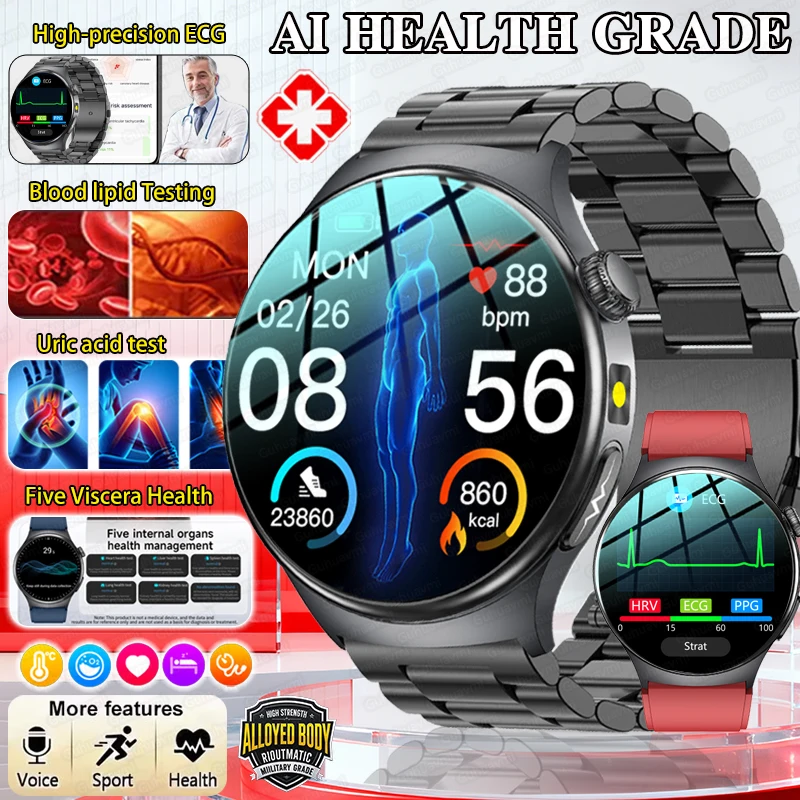 

2026 New GUHUAVMI ECG Organs Smart Watch Viscera Monitor Clock Men Blood lipids Uric acid Body Analysis BP Sport Call Smartwatch