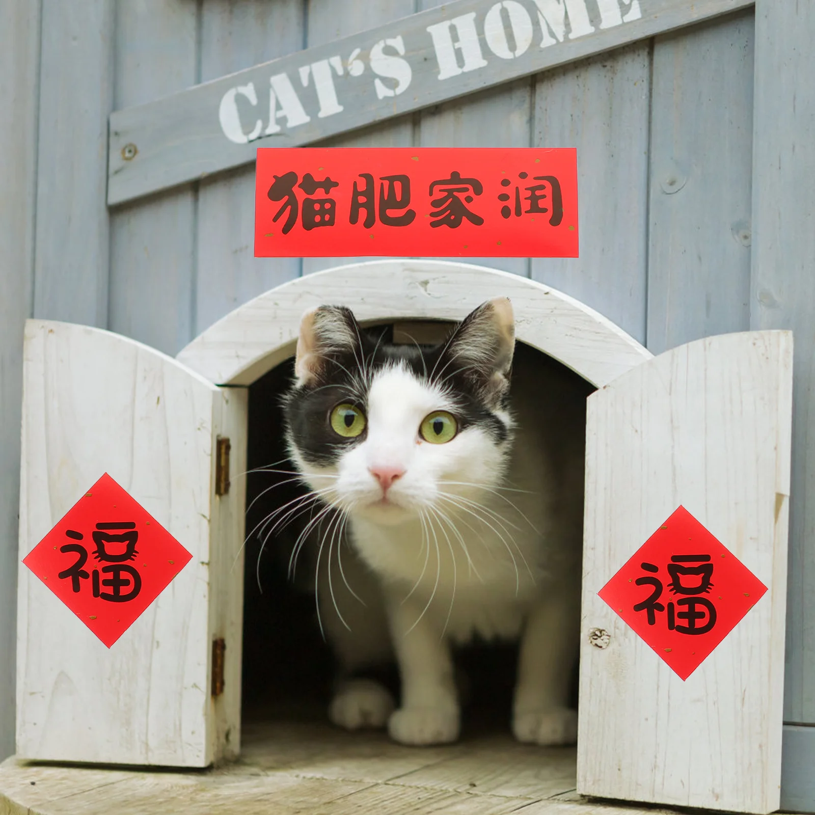 

2 set Chinese Style Cat House Door Decoration 2 Sets Litter Box Couplets Spring Festival New Year Ornament Pet Cage Decorative