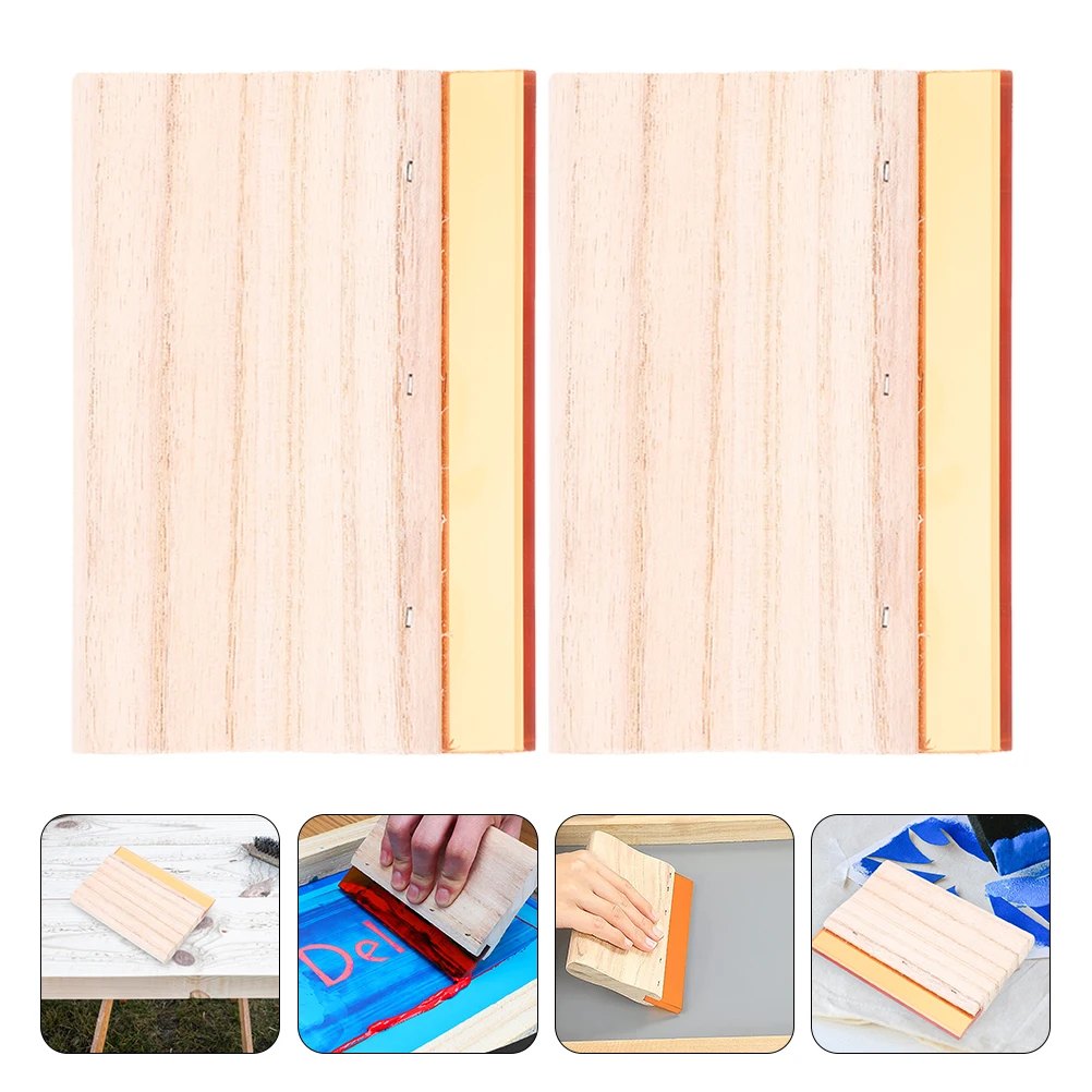 

2 Pcs Printing Scraper Simple Ink Silkscreen Squeegee Wood Handle Tool Dual Purpose