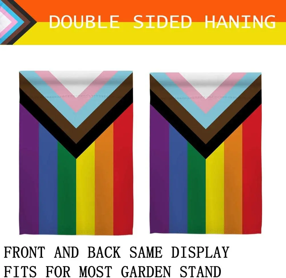 Progress Pride Rainbow Garden Flags - Inclusive Progress Yard Small Flag 12.5x18 Inch for LGBTQ Lesbian Transgender