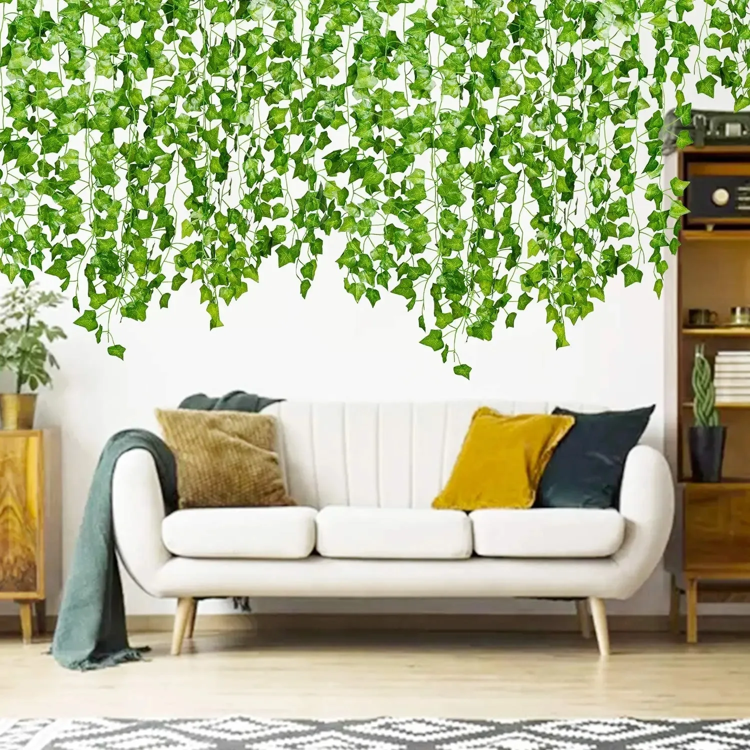 12 Uds planta Artificial hoja de hiedra verde guirnalda de seda colgante de pared vid decoración del jardín del hogar fiesta de boda hojas de corona falsas