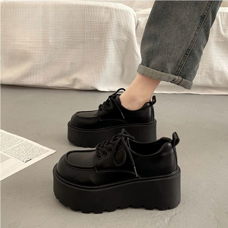 

​ Женские лоферы на массивном каблуке в британском стиле ретро, весна-осень 2021, туфли на платформе с толстой подошвой, утепленный винтажный стиль ​ Обувь