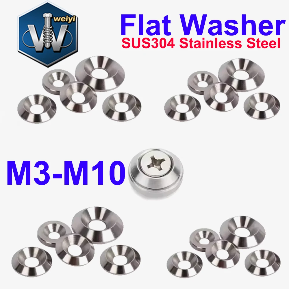 Weiyi M3 M4 M5 M6 M8 M10 Arandelas cónicas (planas) de acero inoxidable SUS304 Arandelas planas avellanadas sólidas Arandelas cónicas convexas
