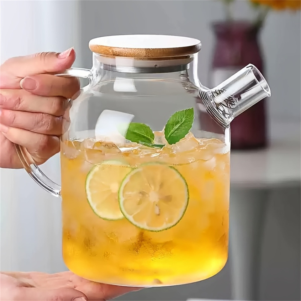  1L/1.8L Large Capacity Glass Teapot High Temperature Resistant Kettle for Steamed Juice Fruit & Iced Tea Home Kitchen Access 