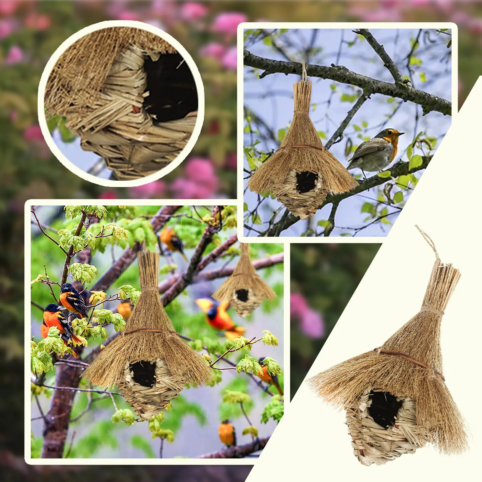 手織り天然草わらハチドリの巣屋外装飾家ペットの寝室庭パティオ芝生リビング場所アクセサリー