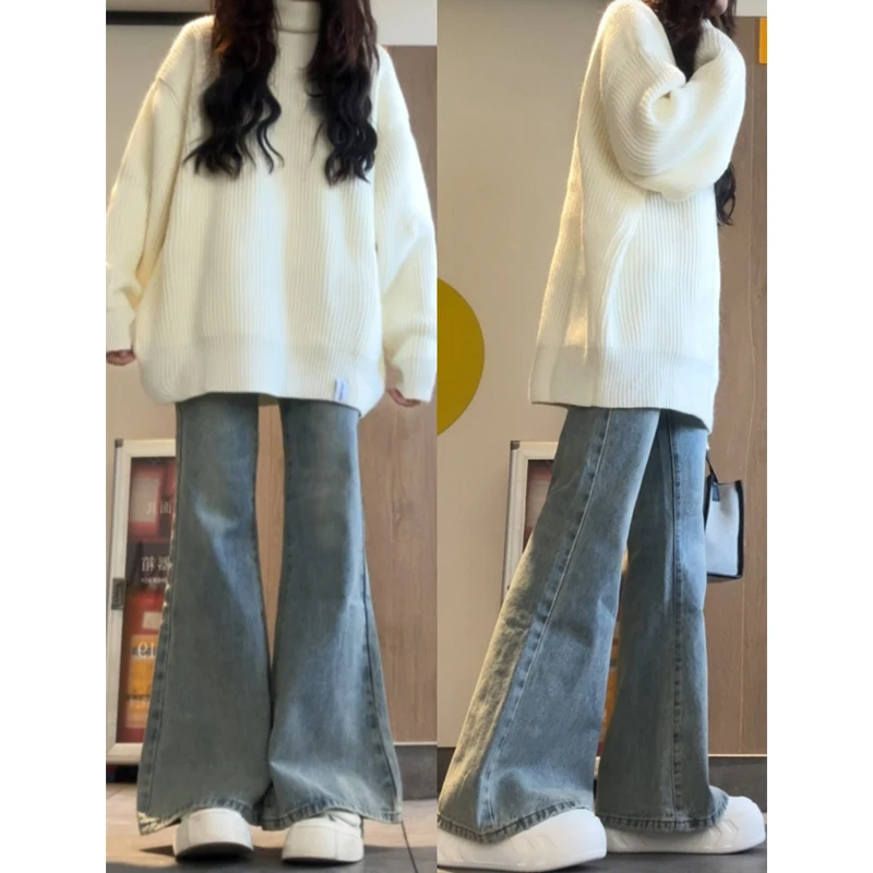 

Джинсы с высокой талией и расклешенными штанинами для женщин: новинка весна-осень, утягивающие, больших размеров, не обтягивающие, прямые, свободные, широкие брюки