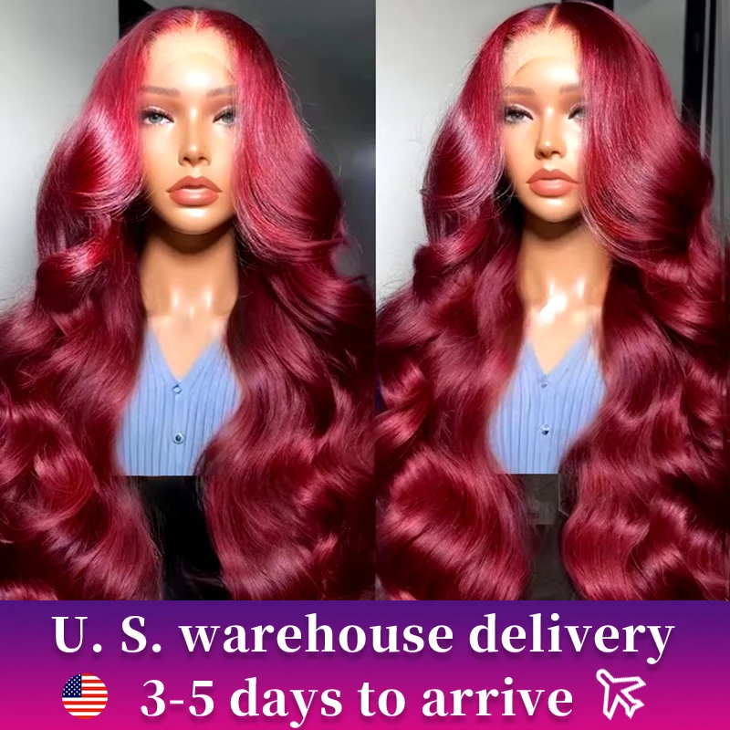 99J Burgundy 13x6 200 Density Lace Frontal wigs Human Hair Body Wave 30 32Inch 13x4 Lace Front Wig HD Transparent Wine Brazilian