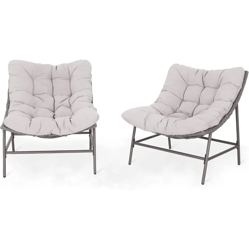 

Outdoor Papasan Chairs Set of 2, Oversized Scoop Wicker Chairs with Cushions & Steel Frame,