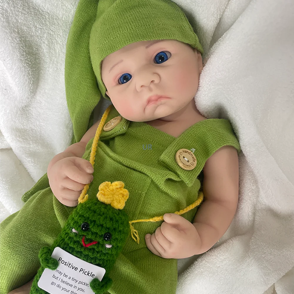 40Cm Full Body Soft Silicone Bebe Reborn Boy Doll 3D Paint Skin Visible Veins Lifelike Blue Eyes Newborn Baby Doll Christmas Toy