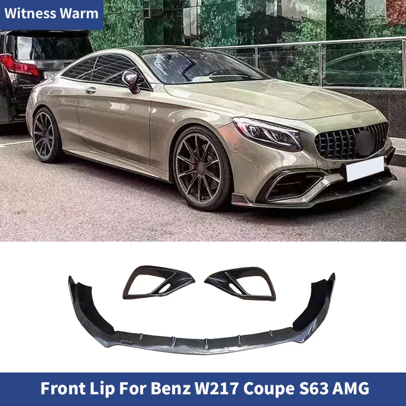 For Benz W217 C217 S Coupe S63 AMG Carbon Fiber Front Lip Front Air Vents Splitter Bumper Chin Spoiler 2018-2023