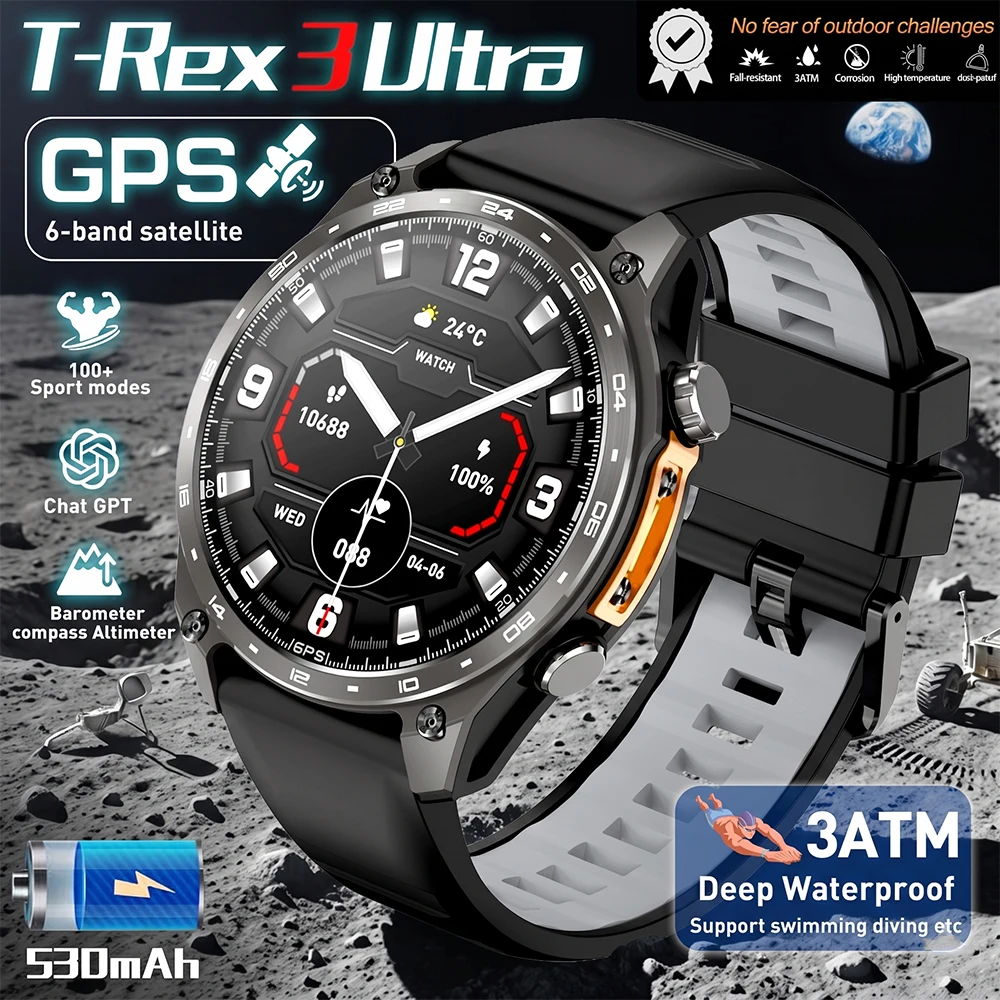 

2026 New Men Smart Watch with Built in GPS Maps BT Call 100+ Sport Modes 3ATM Waterproof MP3 MP4 Playback Altitude Compass