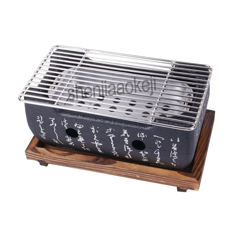 Houtskool Kooloven Desktop Barbecue Grill Rvs Japans-Type Bbq Grill Oven Fornuis Met Houten Mat