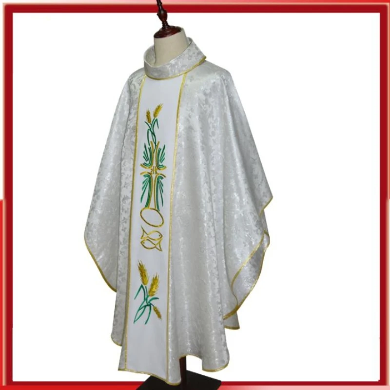 

New Priest Vestments Christian Costume Priest Costumes Polyester White Adult Catholic Religious Archbishop Clothes Clergy Robe