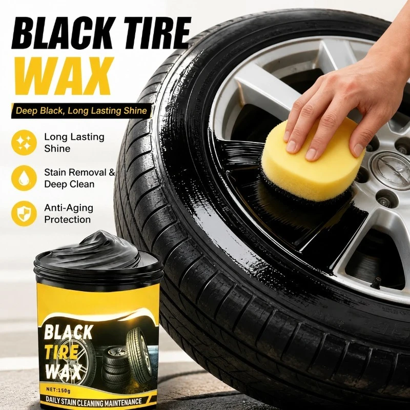 Black Tire Wax Car Polish & Cleaner, Long Lasting Shine, Stain Removal & Anti-Aging Paste