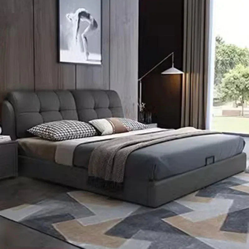 Modern Minimalist Double Bed Master Luxury Reading Storage Double Bed Headboard Italian Camas Moderrnas Inteligentes Furniture