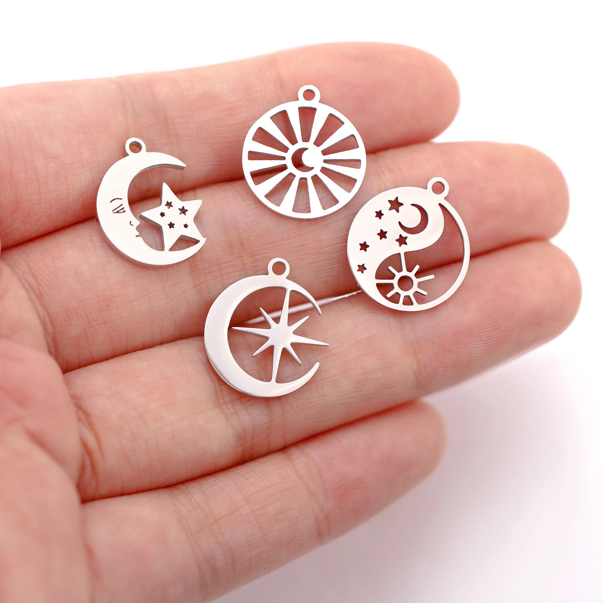 5 teile/los Edelstahl Sonne Mond Sterne Charms Für Schmuck Machen Liefert Diy Ohrringe Armband Halskette Zubehör Großhandel – Detail 10