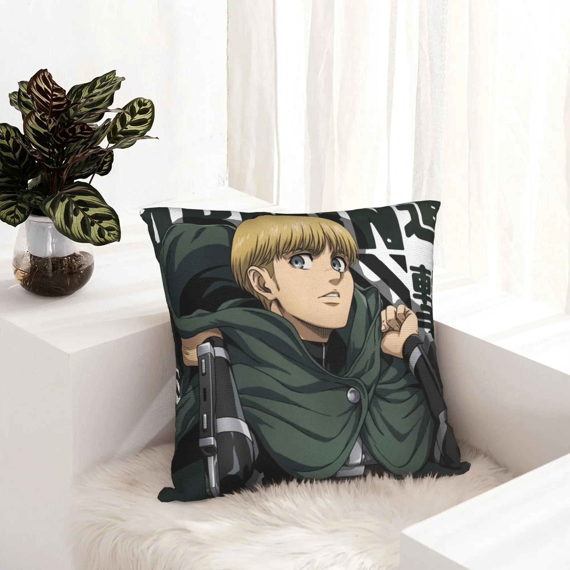 Funda de almohada de Anime Armin Arlert AOT, funda de cojín de tela estampada, funda de almohada decorativa, funda cuadrada de 40x40cm
