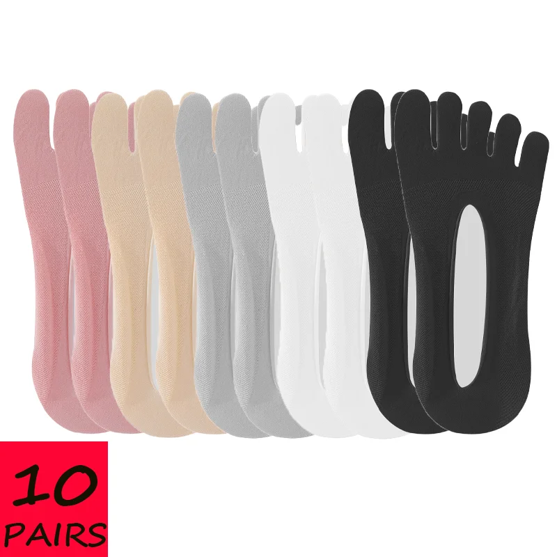 

10 Pairs Women's Summer Five-finger Socks Female Ultrathin Cute Toe Breathable Boat Socks Invisible Sokken Anti Slip Socks