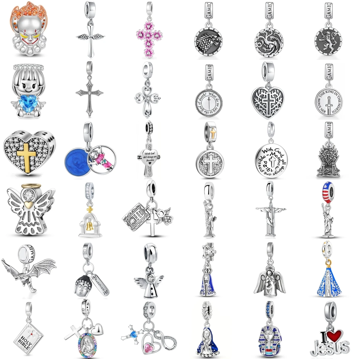 

New 925 Sterling Silver Charm Fit Original Bracelet Accessories Women Jewelry Faith Symbol Cross Angel Statue Of Buddha