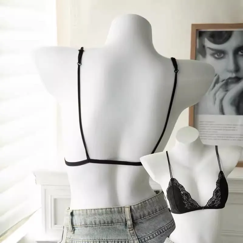 Women Vintage Lace Triangle Bra Victorian Style Front Closure Wireless Push Up Slender Straps Elegant Petite Bust Bralette