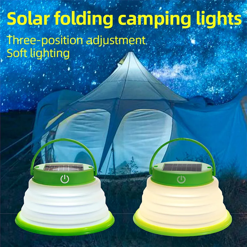 Lámpara recargable por USB para exteriores, lámpara LED plegable con carga Solar para acampar, pescar, luz portátil con gancho, luces nocturnas para tienda de campaña, 600mAh