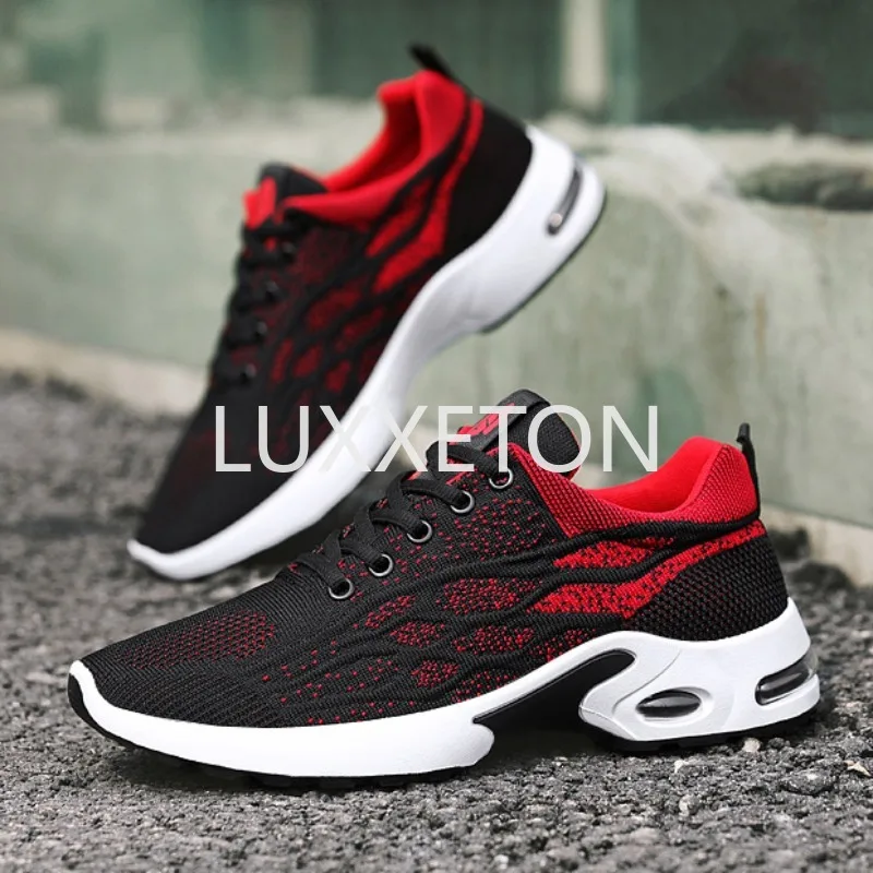 Men Breathable Vulcanized Shoes 2024 Plus Size Breathable Knitted Sports Tennis Shoes Fashion Lace Up Walking and Jogging