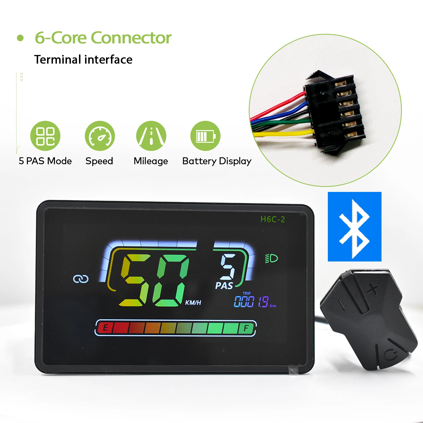 H6C-2Bluetooth LCD Fietscomputer Ebike Display Fatbike Kilometerteller Waterdichte Mountainbike Waterdichte Bedrade Fietsaccessoires