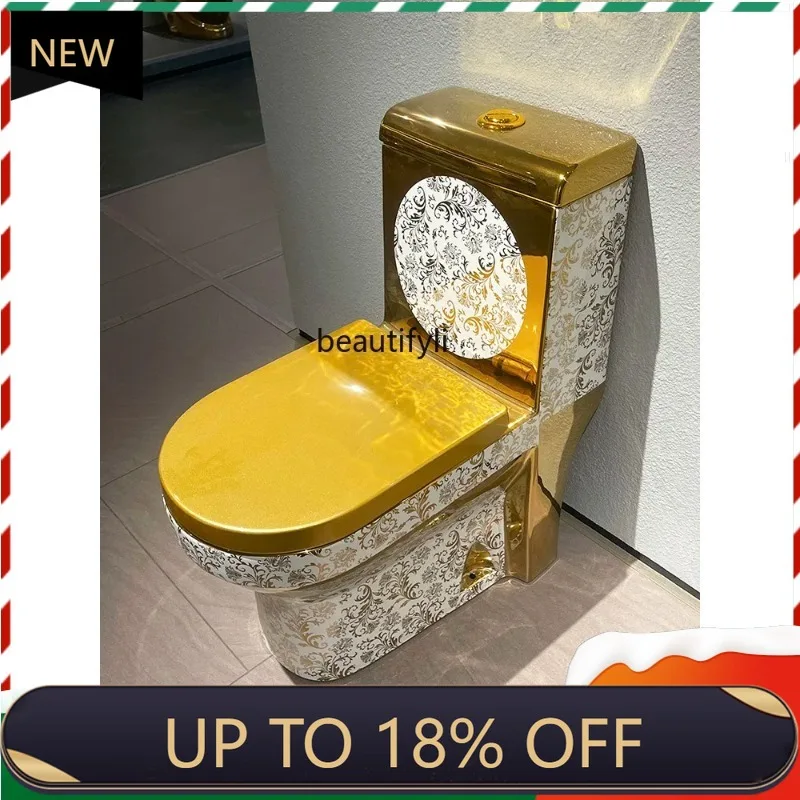 

Z189 French Style Simple Striped Gold Line Art Toilet Home Use Bathroom Electroplated gold Toilet Sanitary Ware