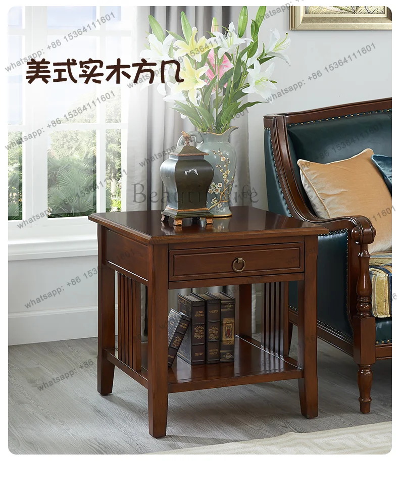 LX American side table solid wood European style small coffee table with drawers new listing catalpa wood