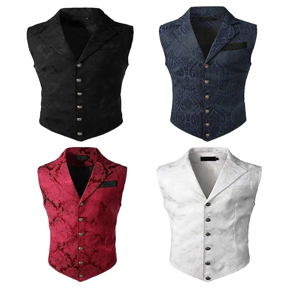 1Pc Single-breasted Men Vest Formal Business Style Slim Fit Men Suit Vest Turn-down Collar Soft Wedding Party Groom Waistcoat