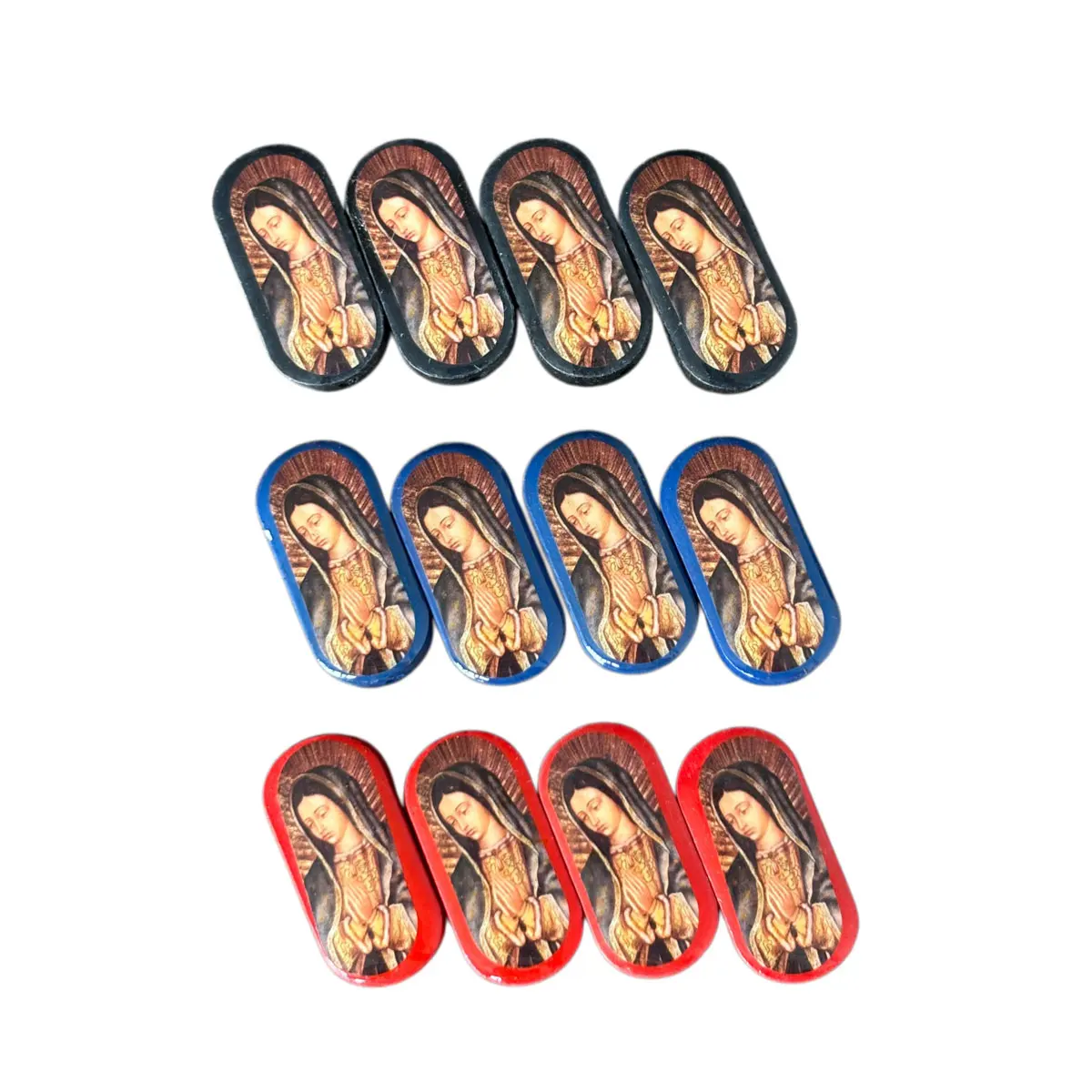 12 piezas de cuentas de madera con estampado de Nuestra Señora de Guadalupe, cuentas espaciadoras católicas en 3 colores para hacer pulseras y collares de rosario.