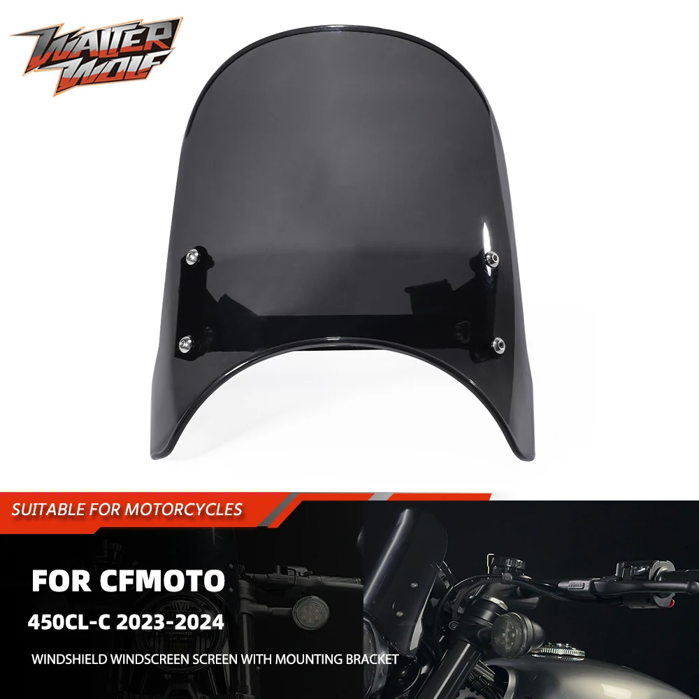 2024 For CFMOTO 450CL-C Motorycle Windshield Windscreen Screen with Mounting Bracket 450CLC Smoke Hardware Holder Accessorie 450