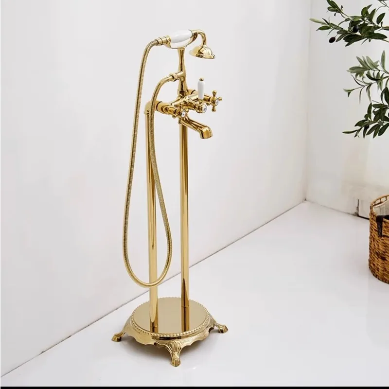 

Смеситель для ванны от пола до потолка, ретро-золотая колонна, раковина с двойным управлением, набор для душа с горячей и холодной водой