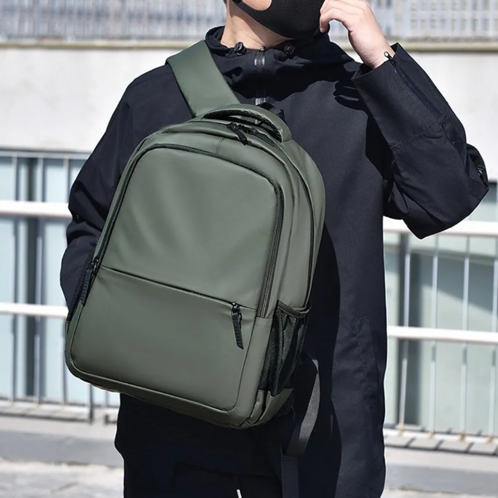 Fashionable Waterproof Backpack Polyester Solid Color Hiking Bag Portable Curved Shoulder Strap Student Backpack Daily Use