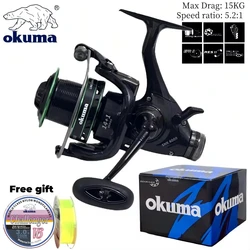 OKUMA Front and rear brake dual release Speed Ratio 5.2:1, Fishing Reels Spinning Reels, long throw line cup carp sea pole wheel