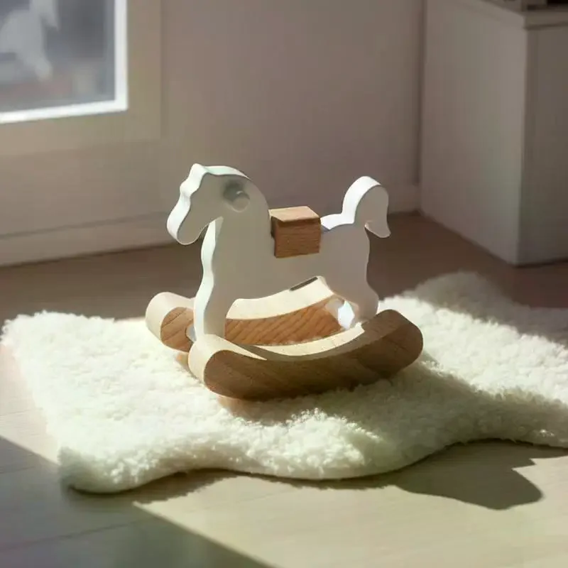 Mini Wooden Horse Toy Model Simple Small Rocking Horse Doll Decor Accessories Dollhouse Ornaments Home Decor