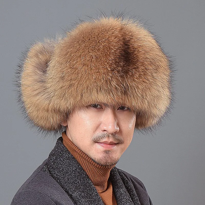 

Men's outdoor warm fur hats woolen leather ear-protecting adult