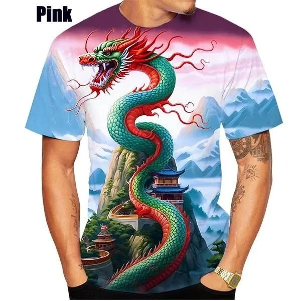 Hot Sale New Fashion Chinese Dragon Men Women Spring Summer 3D Printed Short Sleeves Casual Fashion Round Neck T-Shirt