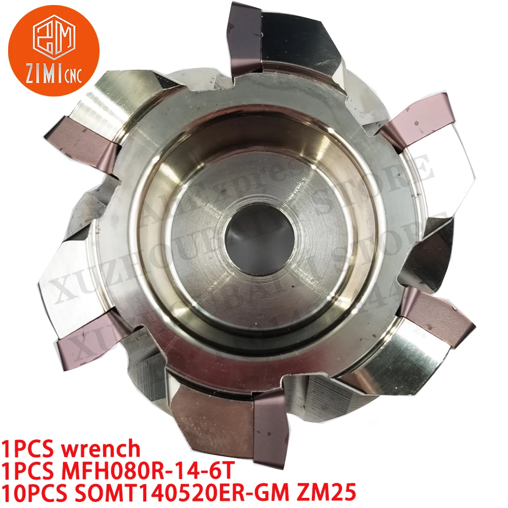 1PCS MFH080R-14-6T Face Milling Cutter Milling Tool + 10PCS SOMT140520ER-GM ZM25 CNC Tool Carbide Milling inserts + 1PCS wrench