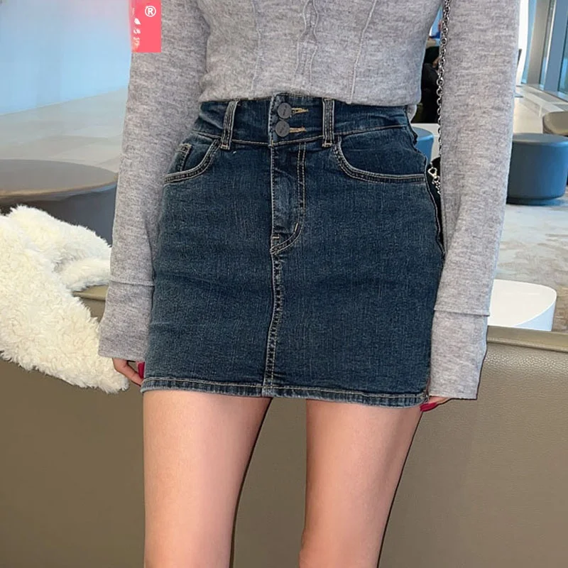 

Джинсовая юбка с высокой талией для женщин, весна-осень, новая модель, утягивающая, короткая, облегающая, с защитой от просвечивания, модные юбка-шорты