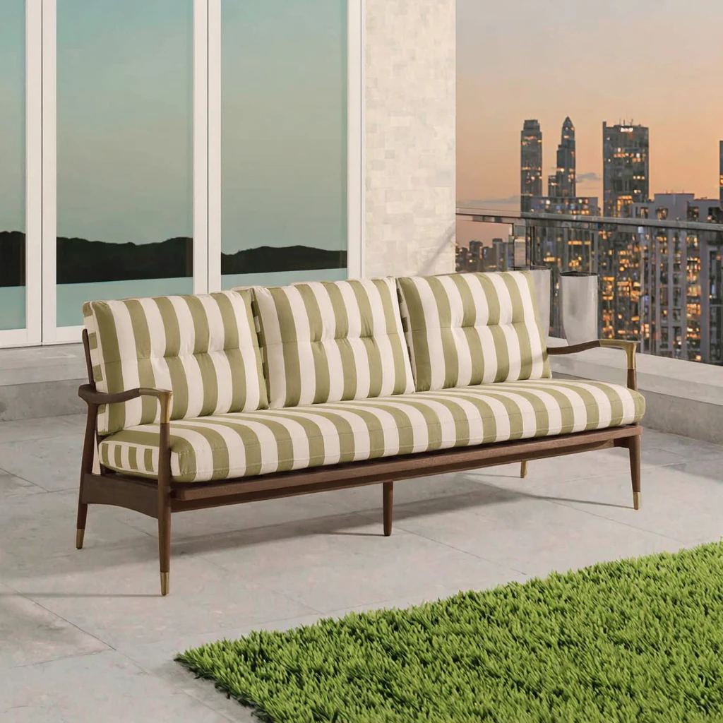 &Modern Outdoor Garden Teak Wood Sofa Set Durable and Waterproof with Fashion Stripe Color