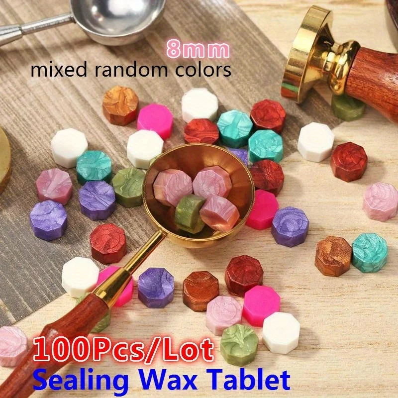 100Pc Retro Sealing Wax Octagon Stamp Seal Beads for Scrapbook Material Christmas Wedding DIY Paper Craft Card Making Decoration