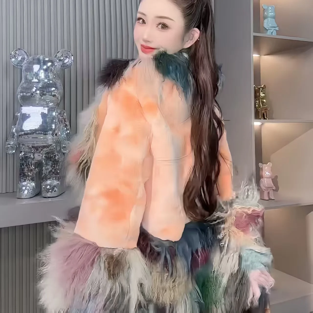 Manteau en fausse fourrure de mouton de mongolie pour femmes, veste à boutons couverts, vêtements féminins, col rond, épissé, épais et chaud, automne et hiver, 2025